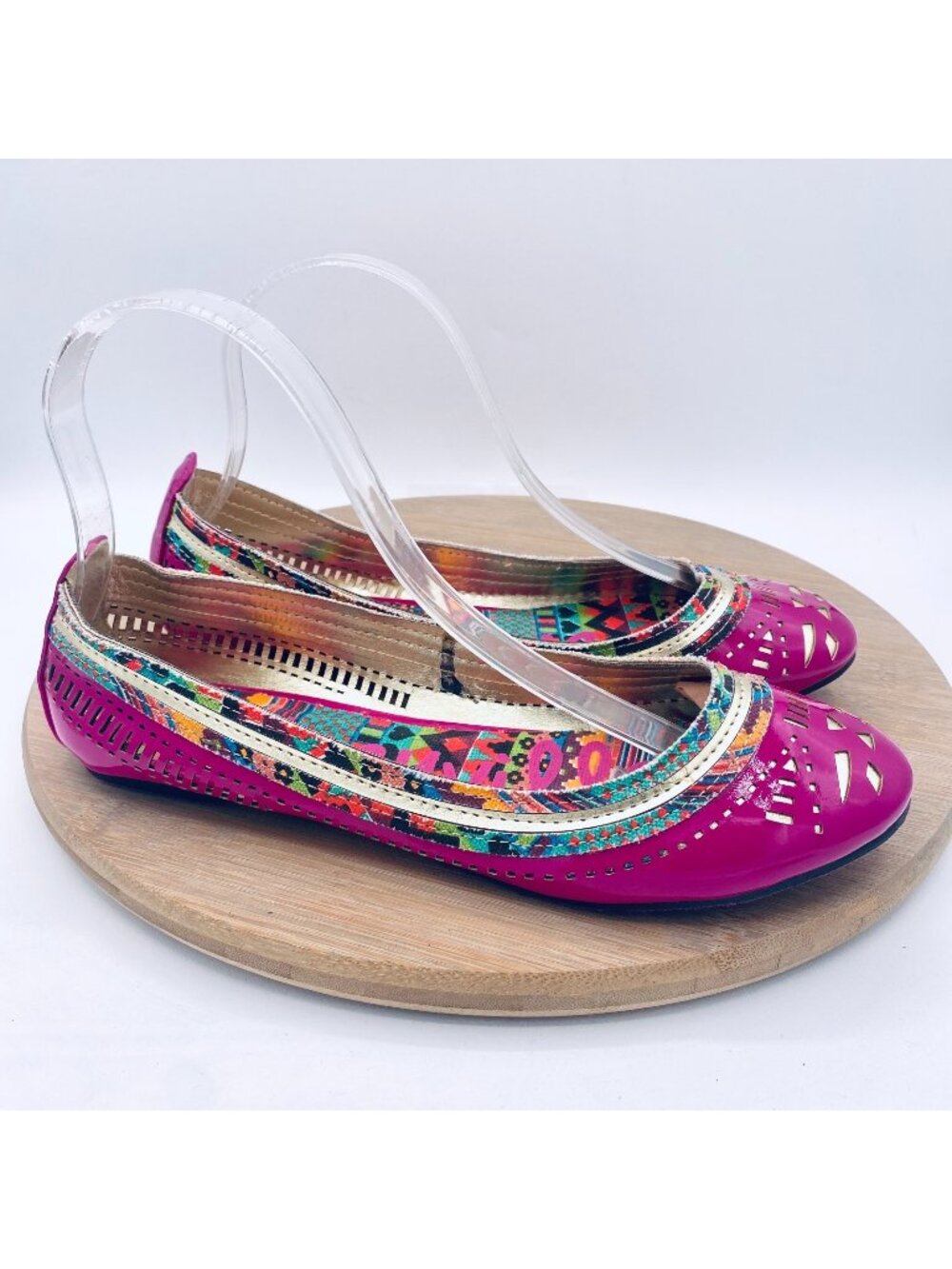 Betsey Johnson Shoes Womens 8 Pink Vegan Leather Ballet Flats Colorful